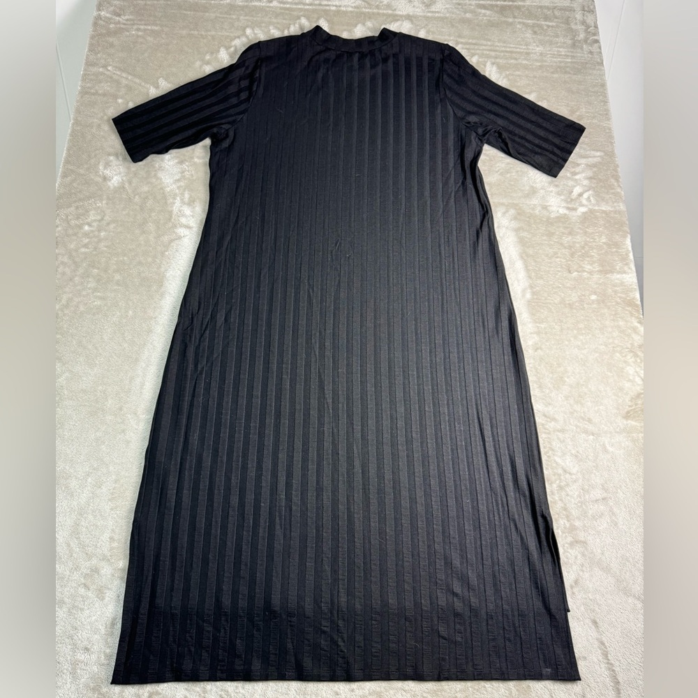 EILEEN FISHER Ribbed Mock-Neck Drop-Hem Dress Black Women’s Medium Tencel - Picture 5 of 10